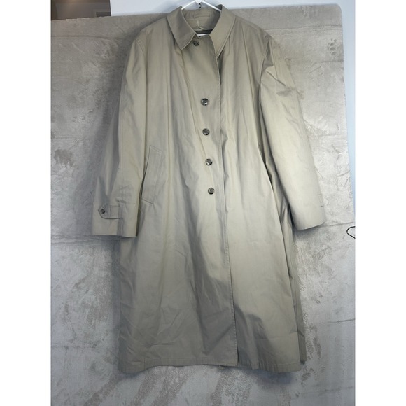 London Fog Mens 52 EX-LONG Trench Coat Tan Vintage Zip Out Lining Overcoat